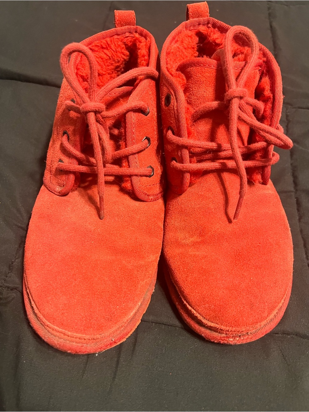 Women Red Suede Lace-Up Boots